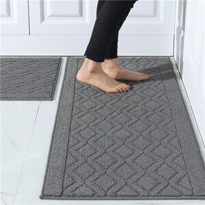 Kitchen Rug Set Anti Fatigue Mats 2 Piece Grey Washable Non Slip Floor Mat
